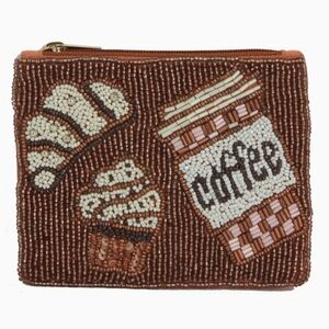 #93151 Trendy Chic Fabulous COFFEE Beaded Coin Or Lipstick Purse Pouch